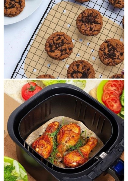 100 Adet Airfryer Pişirme Kağıdı Tek Kullanımlık Hava Fritöz Yapışmaz Yağlı Kağıt Delikli Model