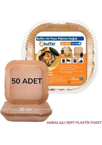 50 Adet Airfryer Pişirme Kağıdı Tek Kullanımlık Yağ Geçirmez Yapışmaz Kare Tabak Model Pvc