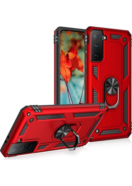 Samsung Galaxy S21 Kılıf Sofya Yüzüklü Silikon Kapak - Kırmızı Nrmsa