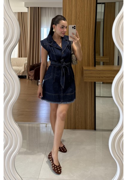Kolsuz Mini Denim Elbise