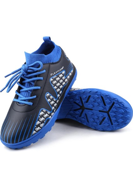 Halı Saha Krampon Erkek Çocuk Bağcıklı Kauçuk Tabanlı Spor Ayakkabı Mavi Renk indirimleri