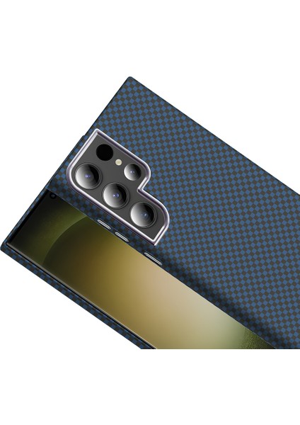 Samsung Galaxy S23 Ultra Kılıf M-Safe Şarj Özellikli Karbon Fiber Görünümlü Gros Kılıf Lacivert modelleri
