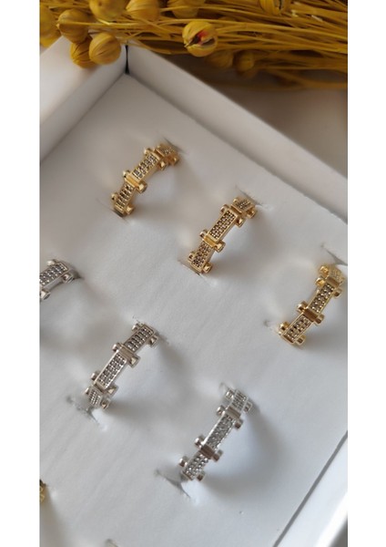 Metal Gold-Silver Zirkon Kelepçe Yüzük