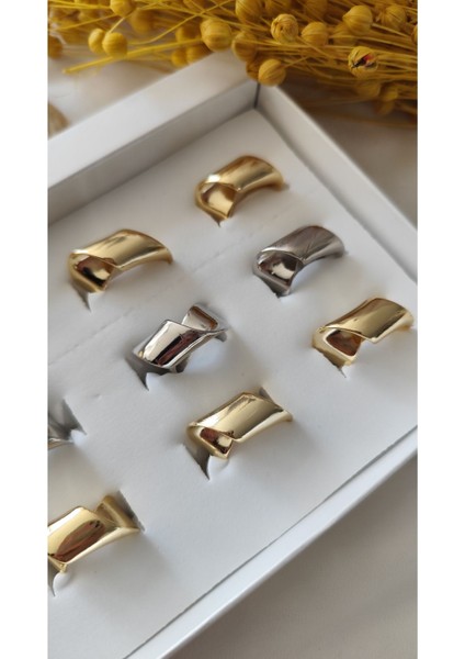 Metal Gold-Silver Kıvrım Plaka Ayarlı Yüzük fiyatları