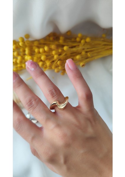 Metal Gold-Silver Bombeli Dalga Yüzük