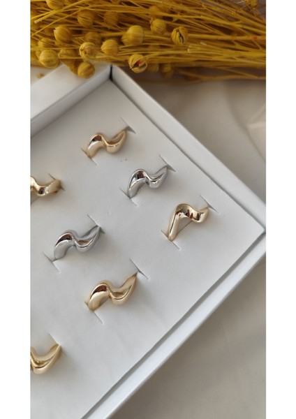 Metal Gold-Silver Bombeli Dalga Yüzük modelleri