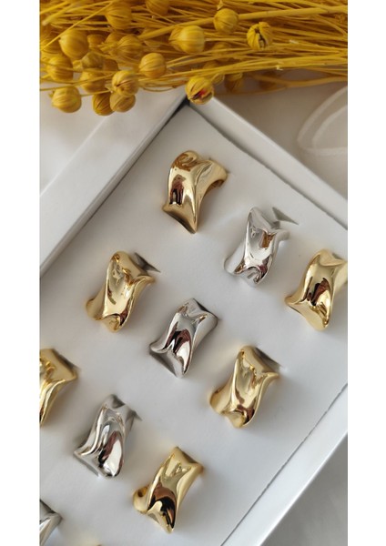 Metal Gold-Silver Çekiç Ayarlı Yüzük