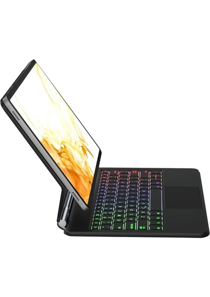 Samsung Galaxy T870 Tab S7 11 Kılıf Eternal Ledli Klavyeli Tablet Kılıfı - Siyah Nrmsa
