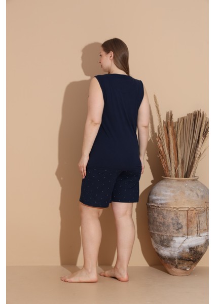 Kadın Milan Kumaş Büyük Beden Curve Baskılı Desenli Bambu Şortlu Pijama Takımı