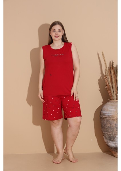 Kadın Milan Kumaş Büyük Beden Curve Baskılı Desenli Bambu Şortlu Pijama Takımı