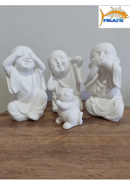 Kedi + 3 Lü 15 cm Görmedim Duymadım Bilmiyorum Biblo, Ev Dekorasyon,salon Aksesuarları