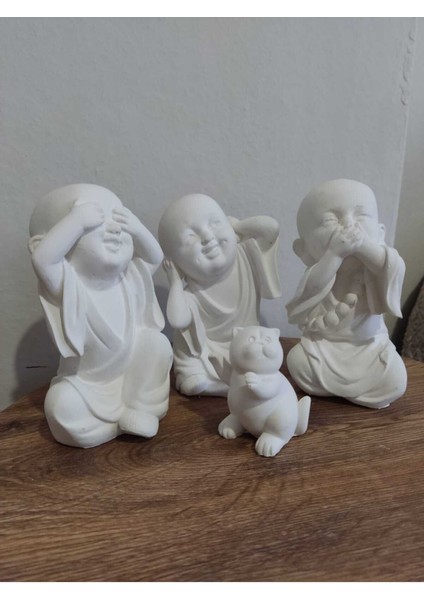 Kedi + 3 Lü 15 cm Görmedim Duymadım Bilmiyorum Biblo, Ev Dekorasyon,salon Aksesuarları