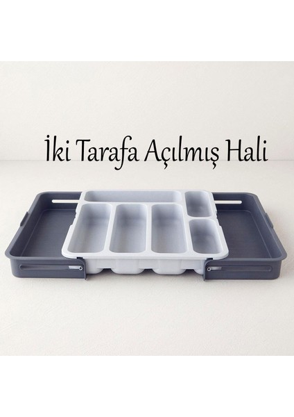 Gri Ayarlanabilir Çift Taraflı Çekmece Içi Uzayabilen Kaşıklık Çatal Bıçaklık Düzenleyici Kepçelik fırsatları