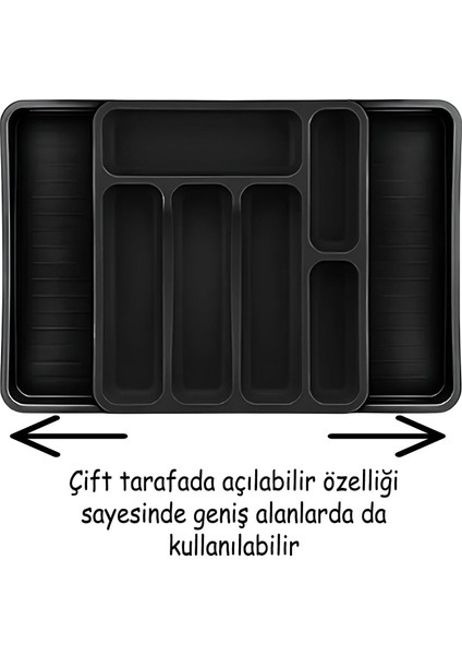 Siyah Ayarlanabilir Çift Taraflı Çekmece Içi Uzayabilen Kaşıklık Çatal Bıçaklık Düzenleyici Kepçelik modelleri