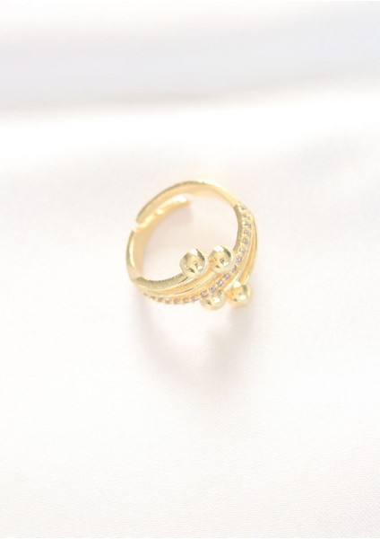 Topçuk Model Zirkon Taşlı Gold Renk Ayarlanabilir Yüzük - Lisinya