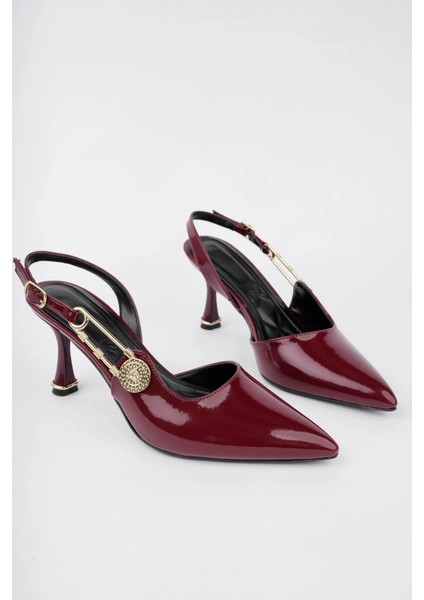 Kadın Topuklu Ayakkabı Topuklu Ayakkabı Bordo Rugan Topuklu Ayakkabı Yandan Şık Tokalı Sivri Burun fiyatları