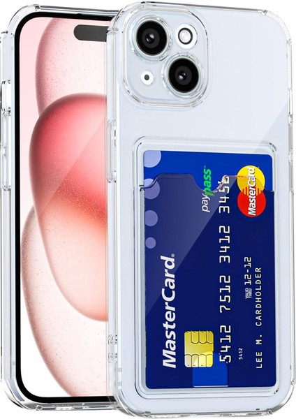 Apple iPhone 15 Kılıf Cardy Şeffaf Kartlık Cepli Kapak