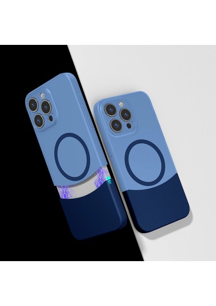 Apple iPhone 15 Pro Max Kılıf Magsafe Şarj Kartlıklı Mıknatıslı Duble 1.7mm Kapak Kart Bölmeli Lacivert Siyah Gri Renkleriyle