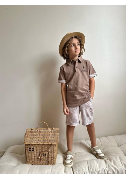 Lacos Kumaş Çizgili Şortlu Erkek Çocuk Takım