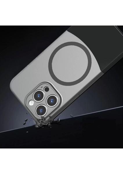 Apple iPhone 15 Pro Kılıf Magsafe Şarj Kartlıklı Mıknatıslı Duble 1.7mm Kapak Kart Bölmeli Lacivert Siyah Gri Renkleriyle