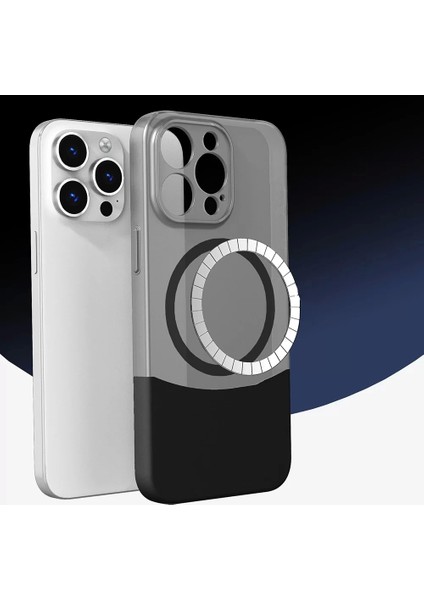 Apple iPhone 15 Pro Kılıf Magsafe Şarj Kartlıklı Mıknatıslı Duble 1.7mm Kapak Kart Bölmeli Lacivert Siyah Gri Renkleriyle