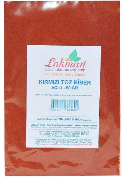 Kırmızı Toz Biber Acılı Renk Biberi 50 gr Paket