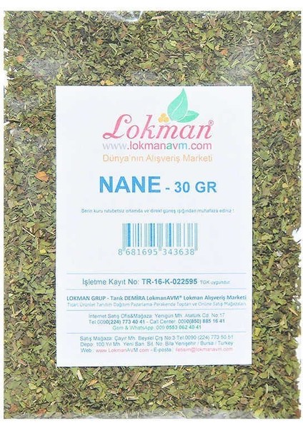 Nane Doğal Yemeklik 30 gr Paket