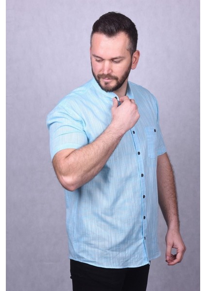 Standart Fit Hakim Yaka Erkek Açık Mavi Gömlek