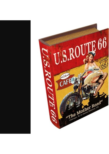 Ahşap Kutu U.s. Route 66 Büyük Ofis Hobi Hediyelik Dekoratif Kitap