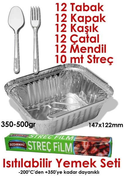 61 Parça Alüminyum Folyo Kaplı Streç Filmli Çatal-Kaşıklı Kapaklı Yemek Seti Soğuk+Isıya+Fırına Uyum
