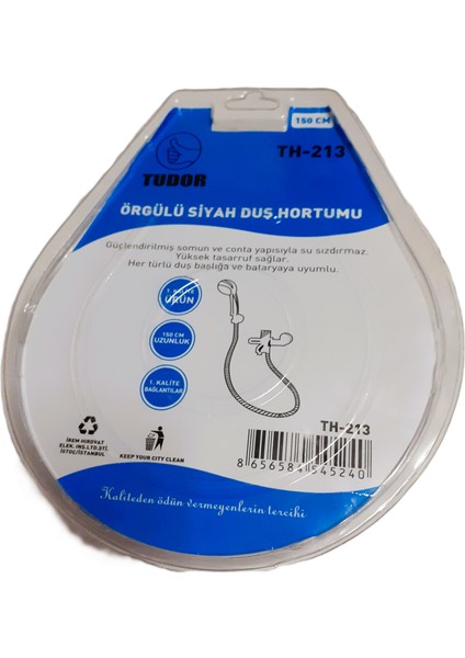 -Tudor Siyah Örgülü Duş Hortumu - 150CM - TH-213