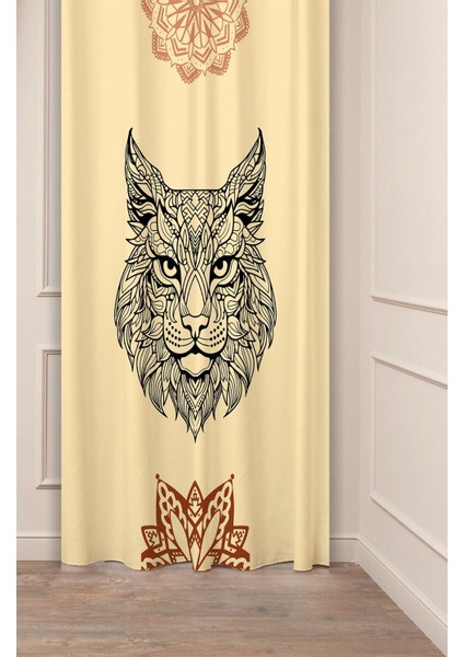 Mandala Kedi Arslan Hippi Yoga Meditasyon Etnik Antika Desenli Dijital Baskılı (Tek Kanat) Fon Perde