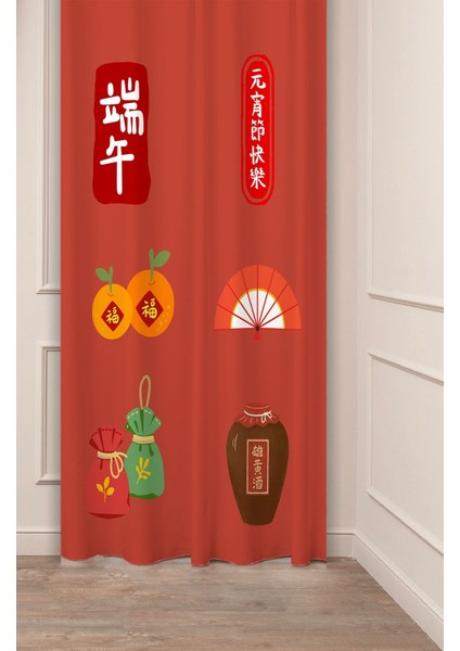 Mutlu Dragon Festival Renkli Anime Asya Çin Kore Japon Desenli Dijital Baskılı (Tek Kanat) Fon Perde