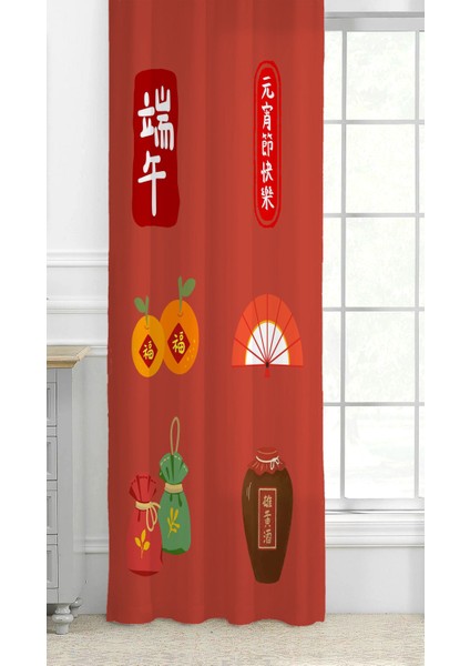 Mutlu Dragon Festival Renkli Anime Asya Çin Kore Japon Desenli Dijital Baskılı (Tek Kanat) Fon Perde fiyatları