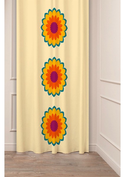 Mandala Çiçek Hippi Yoga Meditasyon Etnik Antika Desenli Dijital Baskılı (Tek Kanat) Şık Fon Perde