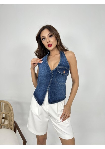 Asfstore 6532 Kot Yelek-Mavi