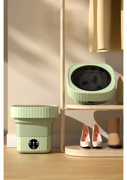 Katlanır Mini Çamaşır Makinesi Pembe Taşınabilir Retro Silikon Çorap Iç Çamaşırı Yıkayıcı 10 Lt