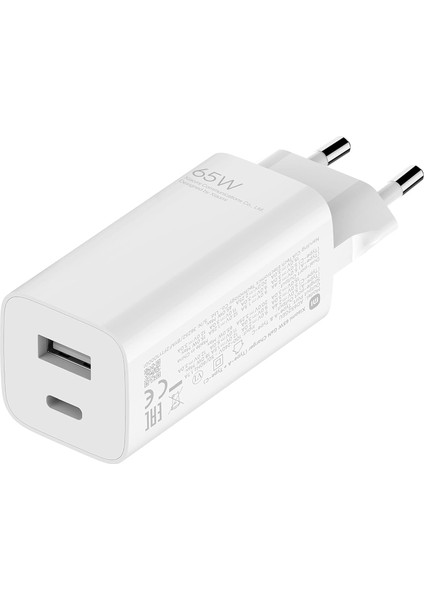 Mi 65 W Fast Charger Usb-C + Usb-A Şarj Cihazı, Akıllı Telefon, Tablet, Dizüstü Bilgisayar Vb. Için. (65 Watt, Gan Teknolojisi, Evrensel Uyumluluk, Çoklu Korumalı Güvenlik Sistemi, Kompakt