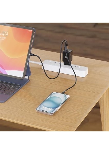 45W Gan Teknolojili Hızlı Şarj Adaptörü - Siyah, Çift Giriş (Usb-C & Usb-A), Type-C Uyumlu, Kompakt ve Güçlü