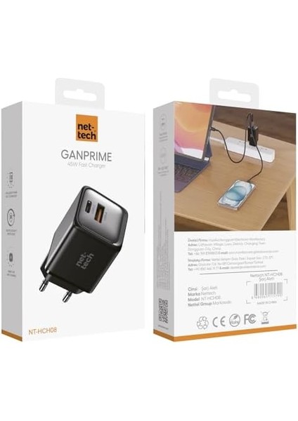 45W Gan Teknolojili Hızlı Şarj Adaptörü - Siyah, Çift Giriş (Usb-C & Usb-A), Type-C Uyumlu, Kompakt ve Güçlü