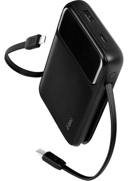 Recharger Pro LCD 10.000MAH Pd 22,5W Lightning ve Usb-Cdahili Kablolu Taşınabilir Hızlı Şarj Aleti/powerbank 2BB215 Siyah