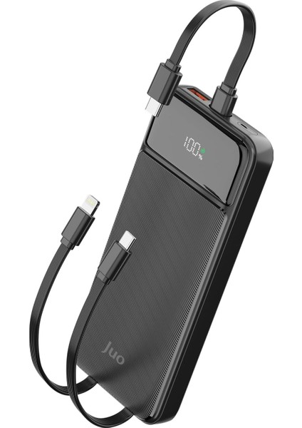 10000MAH 22.5W LED Ekranlı Lightning ve Type-C Kablolu Powerbank Taşınabilir Hızlı Şarj Cihazı Siyah