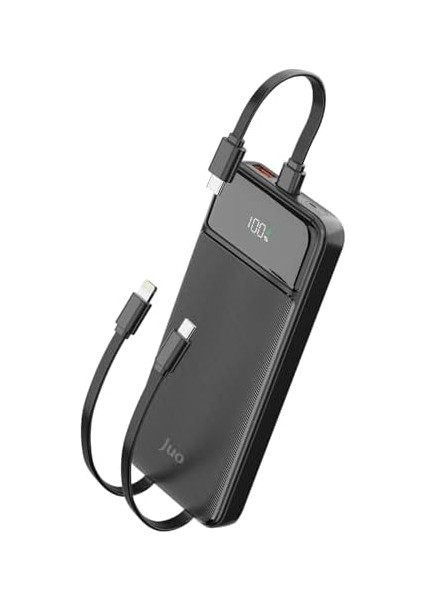 10000MAH 22.5W LED Ekranlı Lightning ve Type-C Kablolu Powerbank Taşınabilir Hızlı Şarj Cihazı Siyah