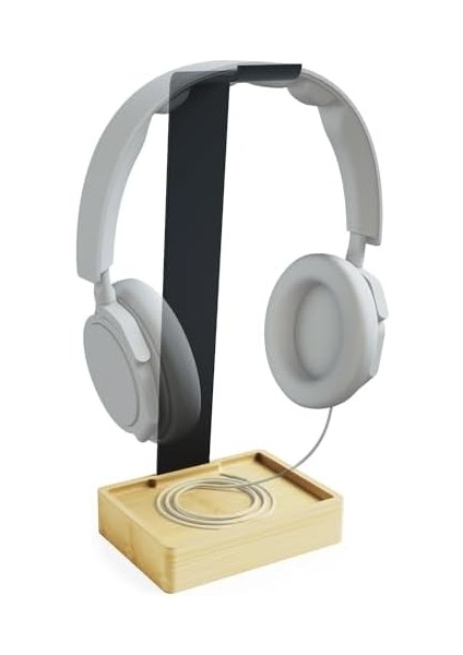 Essentials - Kulaklık Tutucu ve Başlık Askısı, Son Derece Dayanıklı Metal ve Bambudan Yapılmış, Plastiksiz - Pratik Tutucu Başlığı Korur ve Masa Düzenini Sağlar
