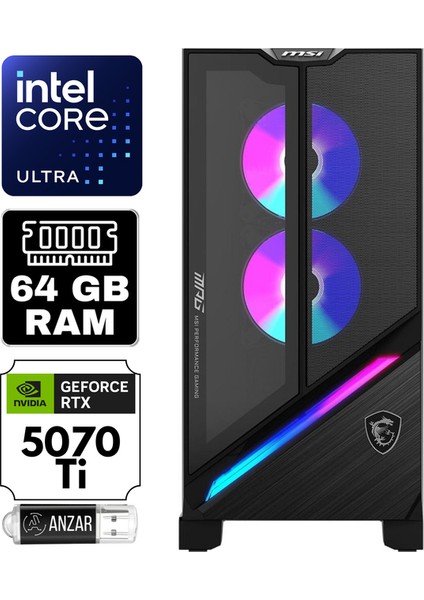Msı Mpg Infınıte X3 Aı Intel Core Ultra 9 285K 64GB 2tb SSD Rtx 5070TI 16GB Windows 11 Pro Masaüstü Bilgisayar 2NUF7-01SEU-A679