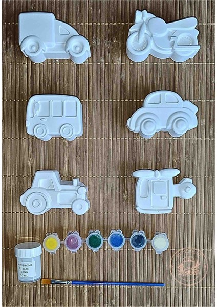 6 Adet (3d) Sevimli Taşıtlar Figürlü Taş Boyama Seti Çocuk Gelişimi Etkinlik Seti Zoo Stone Painting