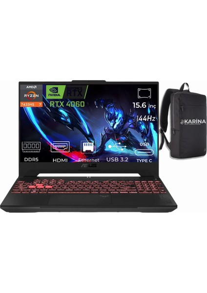 Tuf Gaming A15 Amd Ryzen 7 7435HS FA507NVR-LP030-059 48GB 4tb+4tb Rtx 4060 8gb Freedos 144 Hz 15.6" Fhd Taşınabilir Bilgisayar