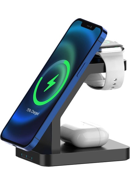 BL34 3 In 1 Magsafe Uyumlu 15W Telefon, Kulaklık, Apple Watch Uyumlu Masaüstü Stand Kablosuz Şarj Cihazı