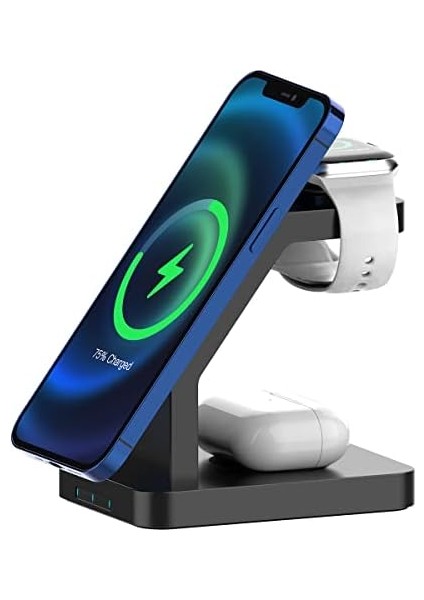 BL34 3 In 1 Magsafe Uyumlu 15W Telefon, Kulaklık, Apple Watch Uyumlu Masaüstü Stand Kablosuz Şarj Cihazı