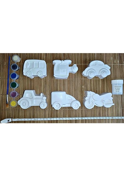 6 Adet (3d) Sevimli Taşıtlar Figürlü Taş Boyama Seti Çocuk Gelişimi Etkinlik Seti Zoo Stone Painting